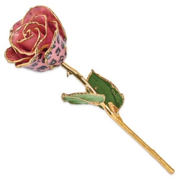 Single Rose Lacquer Dipped 24k Gold Plated Rose with Leopard or Zebra Design - Picture 1 of 5